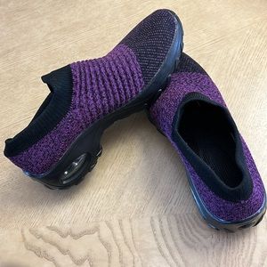 Sock shoes. Purple and black knit uppers. Ladies size 9.5. (42) Very comfortable